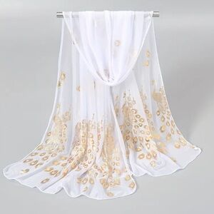White and Gold Scarf with Cherub Design